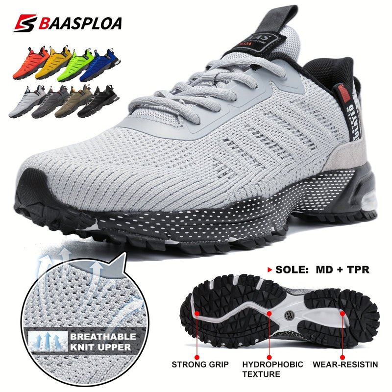 Baasploa Chaussures de course légères et confortables pour hommes, baskets en tricot respirantes et antidérapantes